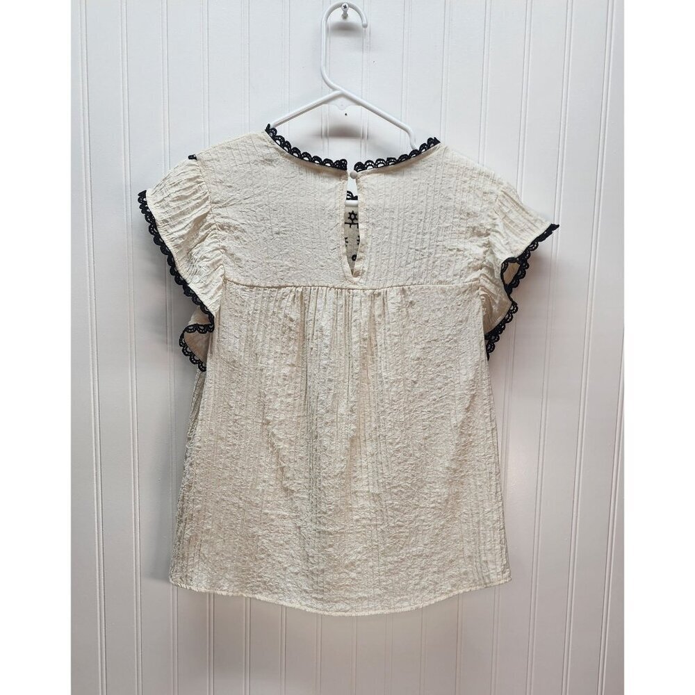 Vintage-Inspired Cream & Black Embroidered Ruffle Sleeve Blouse By Mine - Picture 10 of 16